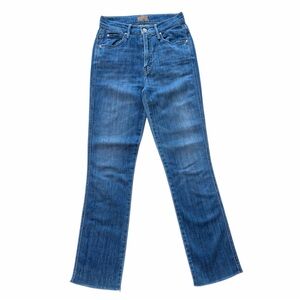 MOTHER High Waisted Rascal Ankle Fray Lucky Strike Straight Leg Jeans